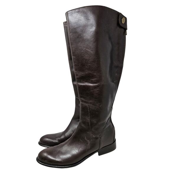 Franco Sarto 10 Black Leather Flat Riding Boot Minimalist Classic Snap Career - Picture 1 of 4